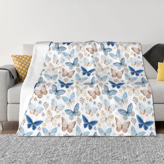 Goofa Butterfly Pattern Fleece Throw Blanket for Couch, Soft Checkered Flannel Blanket for Sofa, Warm Cozy Decorative Blanket Fall Decor Gift-40"x30"
