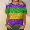 thumbnail image 2 of FAIWAD Tops for Womens Short Sleeve Round Neck Tunic Tops Going Out Color Block Party Basic Blouses, 2 of 3