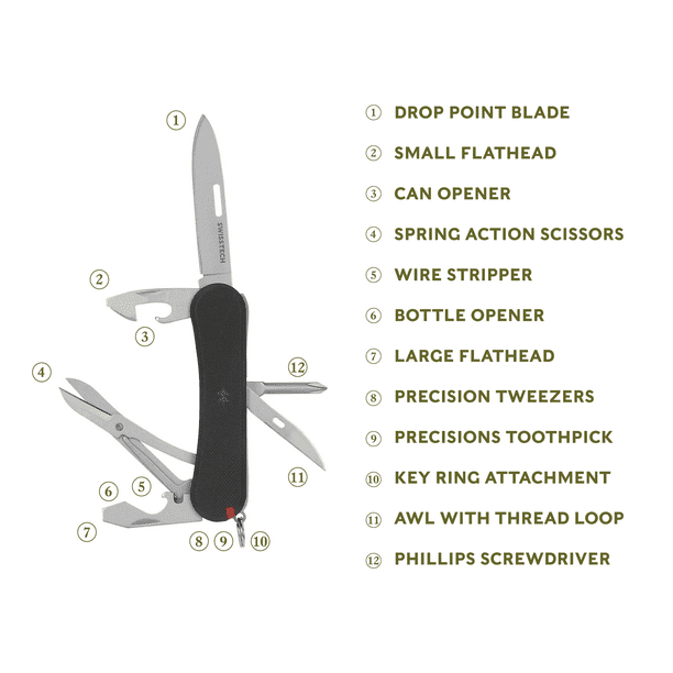 Swiss Tech Helfen 12-in-1 Multi Tool Knife, with a Stainless Steel