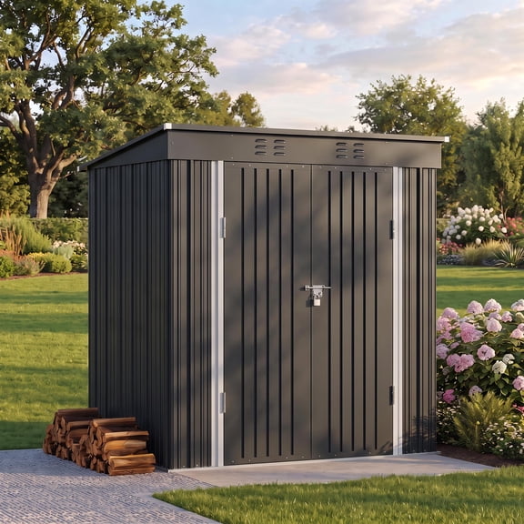 Asofer 6'x4' Shed and Outdoor Storage, Metal Shed with Double Doors & Vents for Garden, Backyard, Patio, Dark Gray