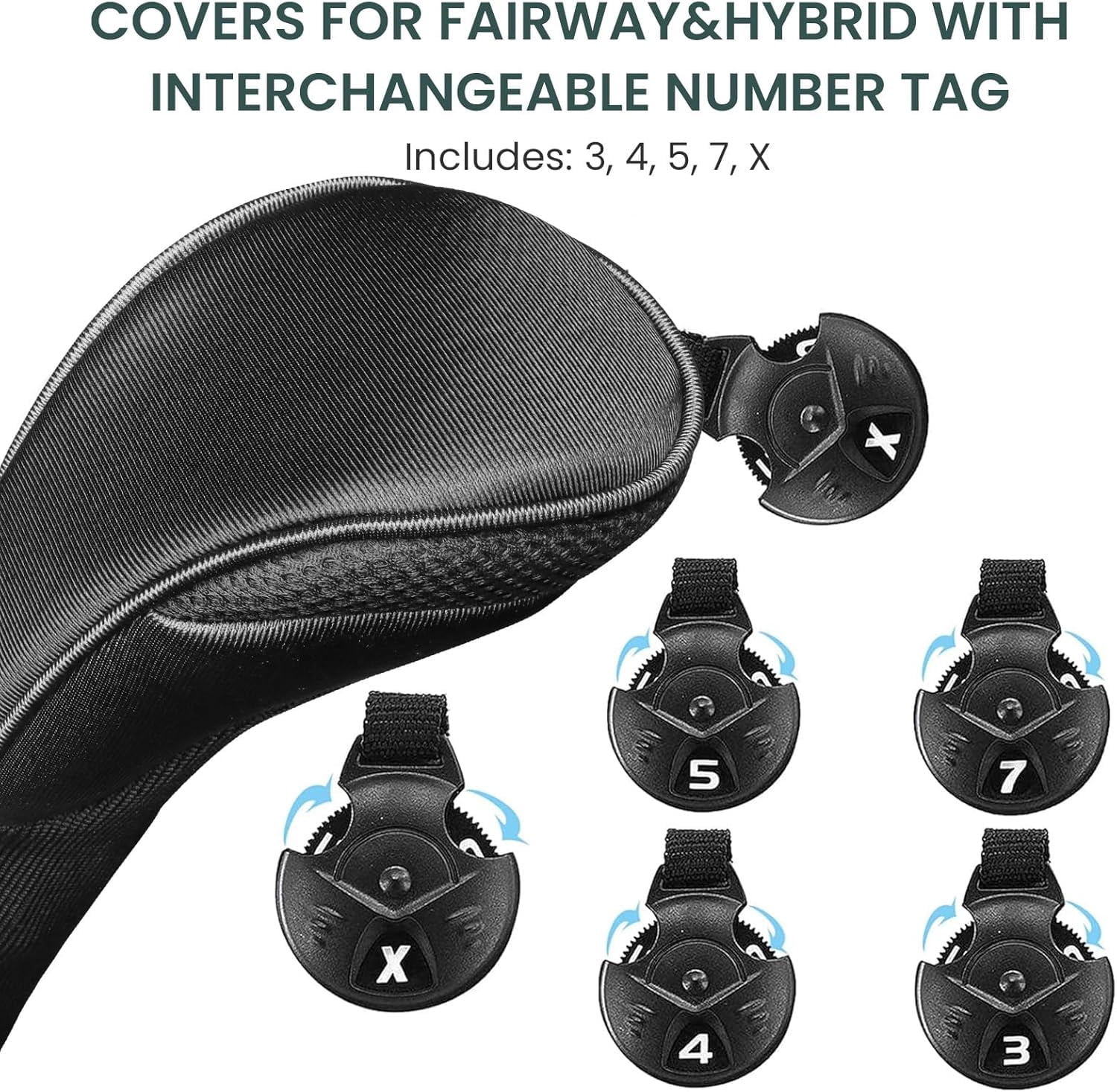 FINGER TEN Golf Club Head Covers for Woods Long Cover Driver Hybrid Fairway, Headcovers with Interchangeable No. Tag Novelty Durable Fit Woods Clubs