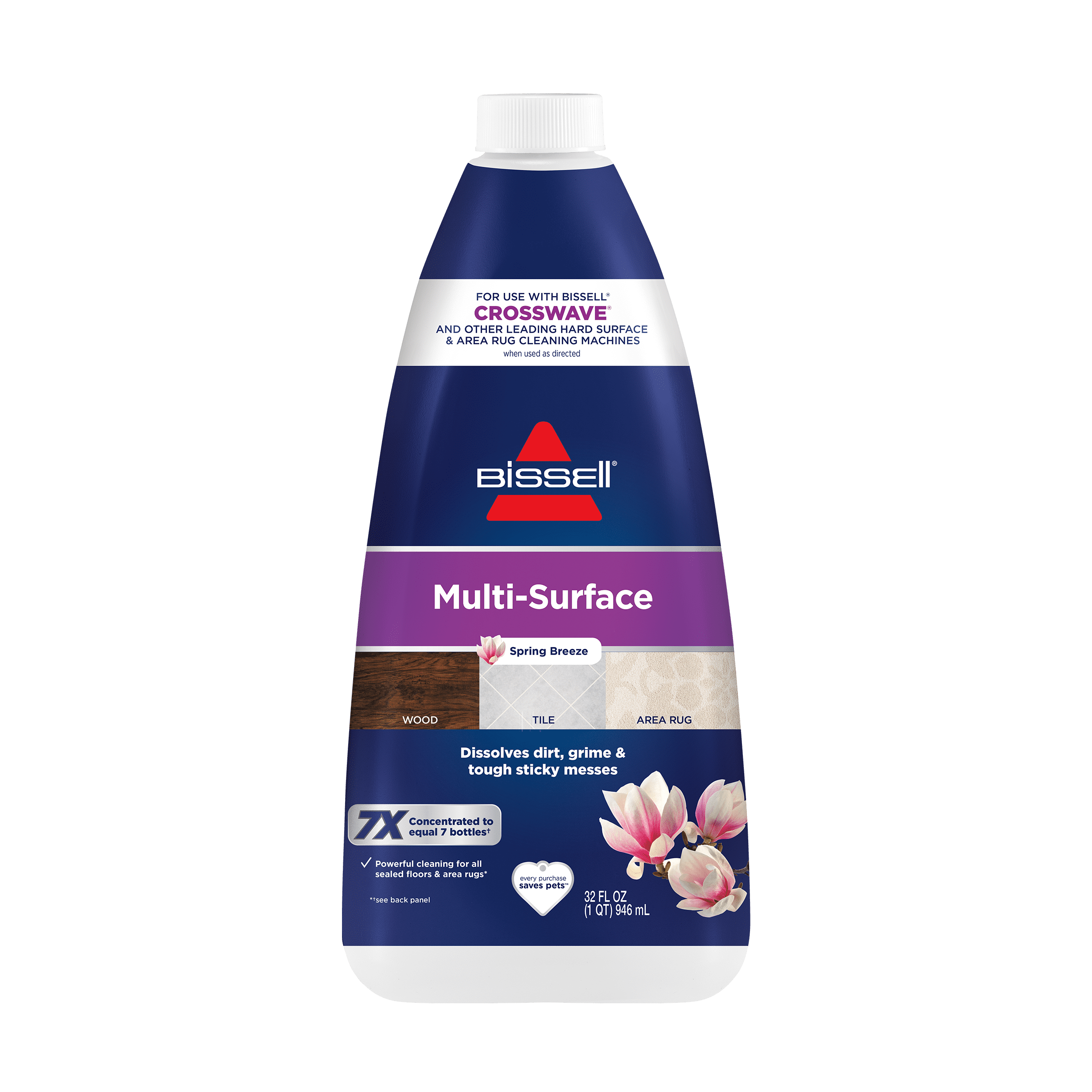 BISSELL Multi-Surface Cleaning Solution, Best Paired With CrossWave For Use On Hard Surfaces And Area Rugs, Dissolves Dirt Grime And Tough Sticky Messes, Cleans Better Than Water Alone 1789, 32 oz