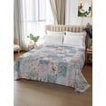 thumbnail image 2 of Blue Pink Botanical California King Size Flat Sheet, Wrinkleproof & Fadeproof Cooling Flat Bed Sheet Only, Spring Floral Vintage Breathable Soft Bedding Top Sheets 108 x 98 Inches, 2 of 8