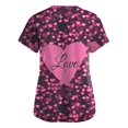 thumbnail image 3 of Qwertyu Womens Valentine Scrub Shirts V Neck Short Sleeve Holiday Scrub Shirts Red Heart Print Working Uniform Scrub Tops with Pockets Dark Purple 4XL, 3 of 3