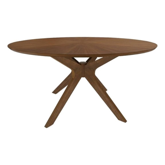 Benjara Contemporary 75" Round Wooden Dining Table with Spider Legs- Brown