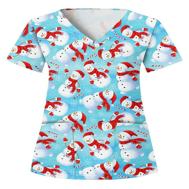 Hauts Style Infirmière à Imprimé Renne pour Femmes T-shirt de Noël
