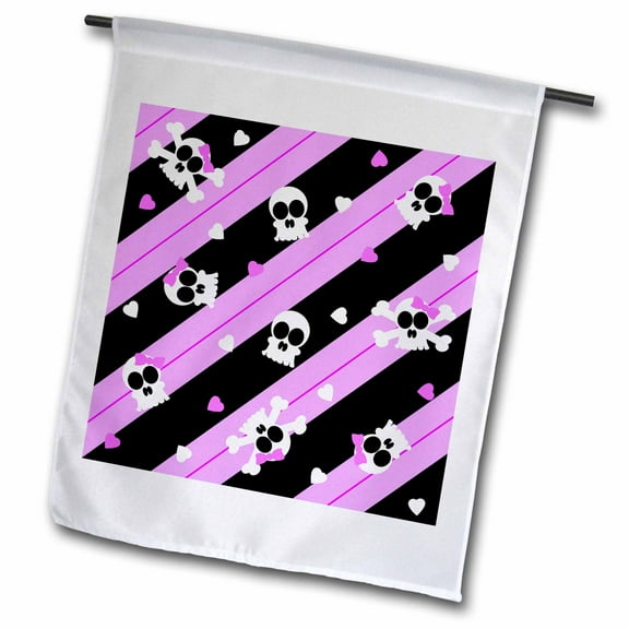 3dRose, Cute Purple Skull and Hearts Print, 12 x 18 inch Garden Flag