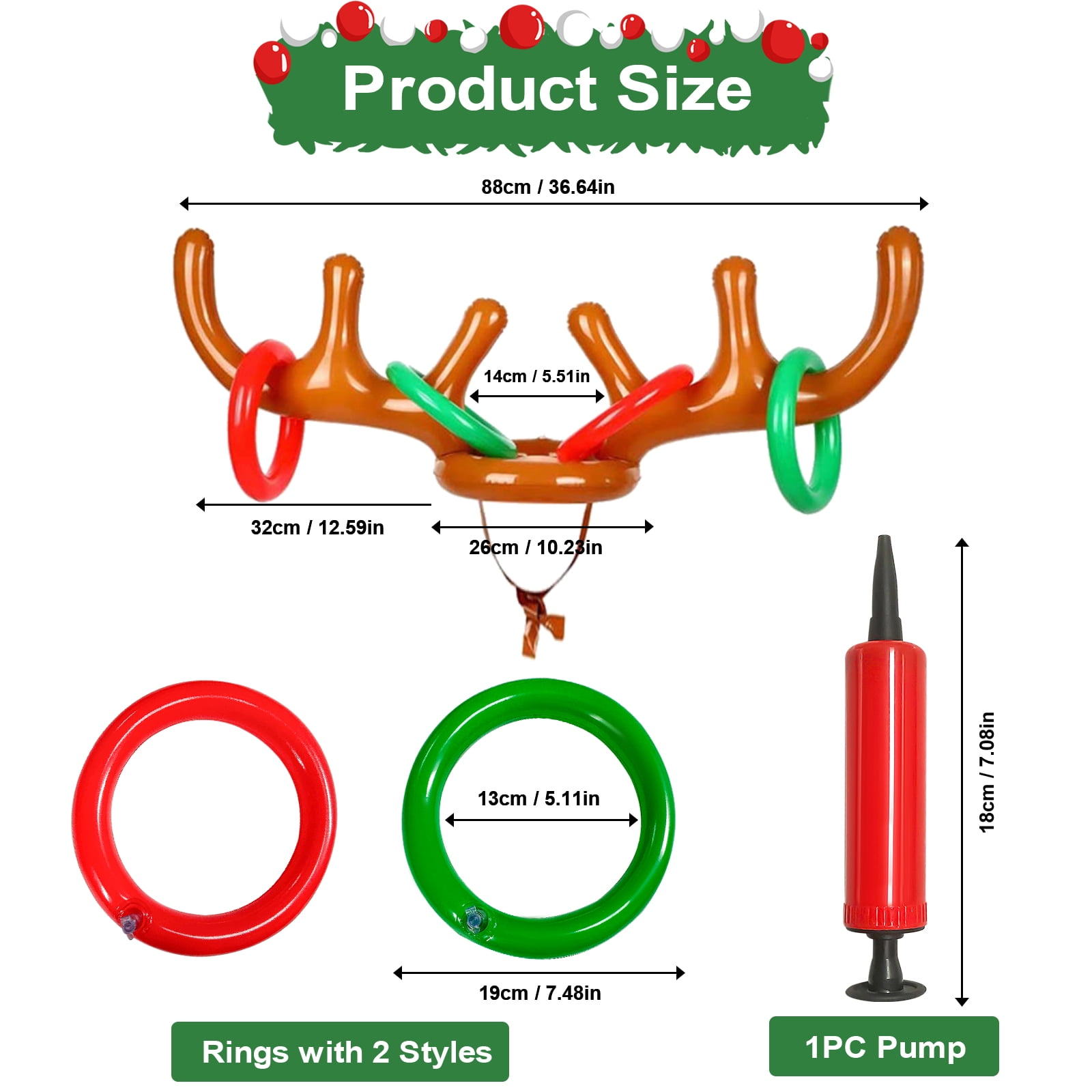 Inflatable Reindeer Antler Ring Toss Game,Antler Hat with Rings Christmas Party Games for Party Supplies Outdoor Indoor Ring Toss Game