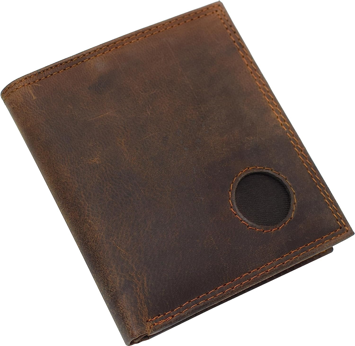 CAZORO AirTag Wallet for Men - RFID Blocking Vintage Leather Slim Hipster Bifold Wallet with Air Tag Holder Brown