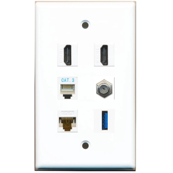 Ultra Spec Cables 2 Port HDMI Coax Cat6 Phone USB Wall Plate Solid