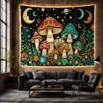 thumbnail image 6 of Smiling Mushrooms with Moons and Stars in a Night Sky, Whimsical Fantasy for Fantasy Art Lovers, Mystical Decor Wall Art, Birthday Gift Tapestry Wall Hanging for Bedroom and Dorm, 6 of 7