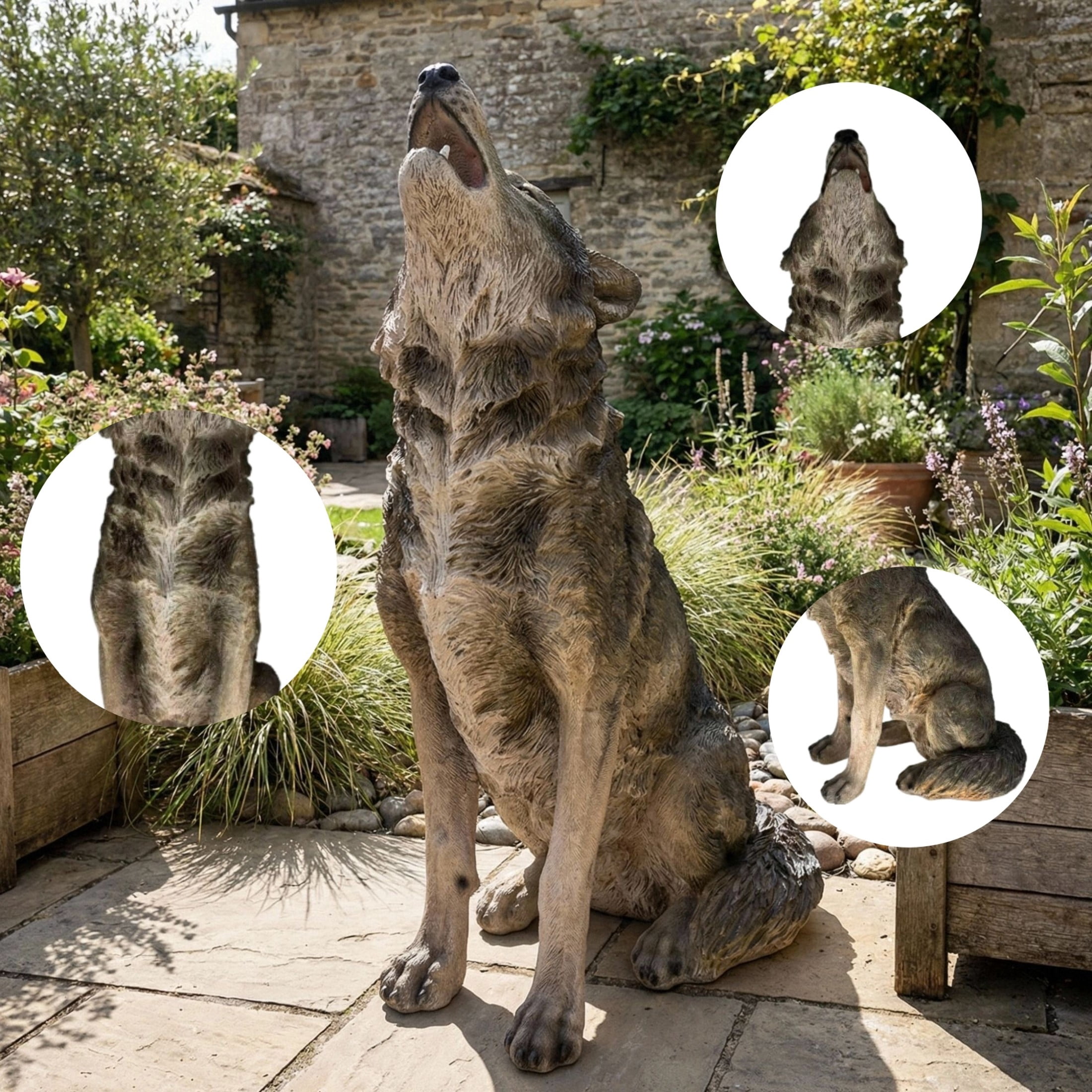 GDF Studio Howling Wolf Resin Indoor/Outdoor Guardian Statue, Weather-Resistant Decor Figurine for Garden & Courtyard