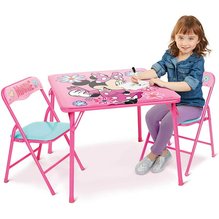 Minnie Mouse Activity Table Sets – Folding Childrens Table & Chair Set – Includes 2 Kid Chairs with Non Skid Rubber Feet & Padded Seats – Sturdy Metal Construction