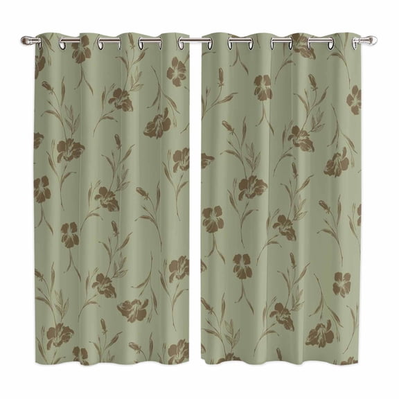 Sage Green Floral Kitchen Curtains Window Panels, Vintage Spring Botanical Flowers Insulated Window Treatment Curtain, Grommet Curtains for Bedroom/Living Room/Bathroom, 2 Piece 52"Wx84"L