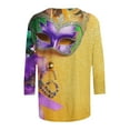 thumbnail image 5 of CLOISE Women Dress Shirts 3/4 Sleeve Mardi Gras Plus Size Purple Green Gold Tops Crewneck Holiday Pullover Masks Loose Holiday Blouses, 5 of 6