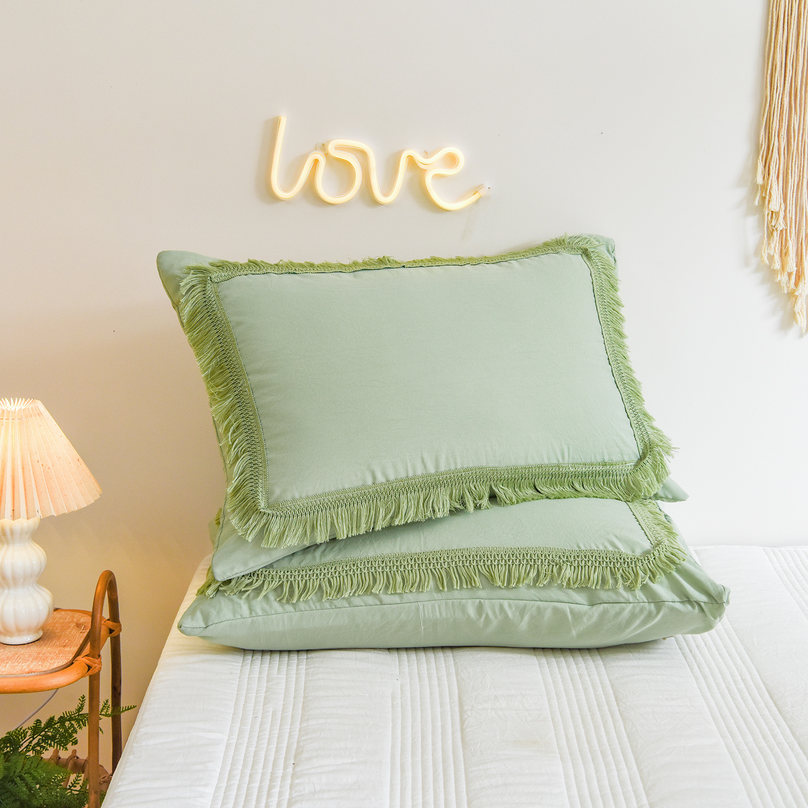 Move Over Dark Green Duvet Cover Set 2 Pieces 100% Washed Microfiber Tassel Pattern Boho Chic Bedding Twin