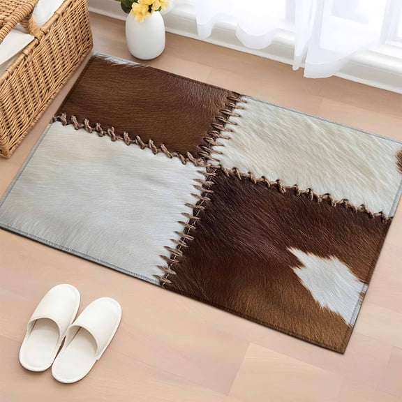 Rectangle Rug 2x3ft Area Rug,Cowhide Leather Collage Art Area Rugs for Living Room Bedroom,Abstract Animal Skin Floor Mat Non-Slip Non-Shedding Carpet Indoor Accent Rugs
