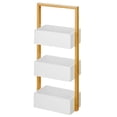 thumbnail image 5 of mDesign Free-Stand Wood Bamboo 3-Tier Bathroom Storage Rack Shelf, White/Natural, 5 of 5