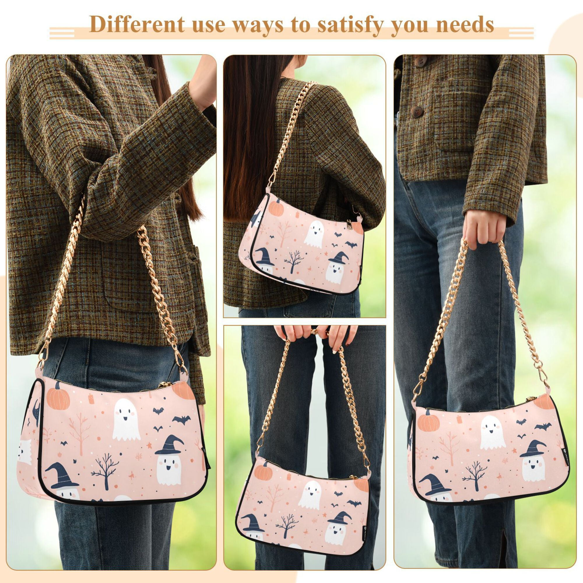 FORMRS Womens Shoulder Bag with Chain Strap Clutch Purse Cute Tote Handbag, Cute Cartoon Halloween