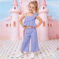 thumbnail image 2 of UngA Toddler Girls Cute Ruffle Sleeve Crop One Shoulder Tank Top and Pleated Wide Leg Pants Set Two Piece Summer Outfits 6-7 Years,Purple, 2 of 6