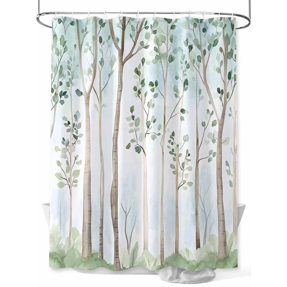 Fsddascl Green Forest Shower Curtain Set - 60" x 72" Washable Bathtub Curtain with 12 Hooks, Watercolor Tree Branches Waterproof Fabric Stall Shower Curtains for Bathroom/Bathtub Décor