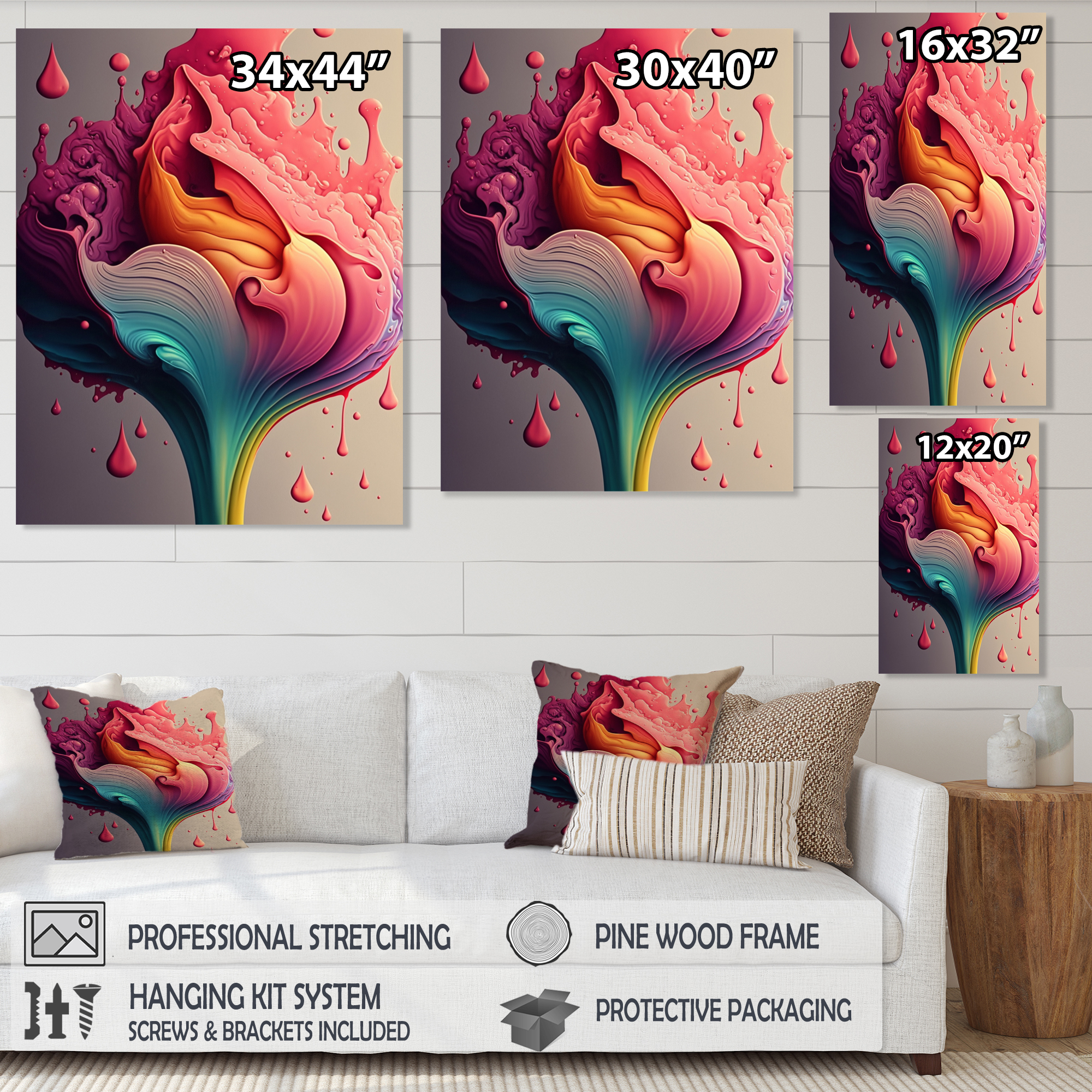Designart Multicolor Liquid Ink Tulip Flowers I Canvas Wall Art