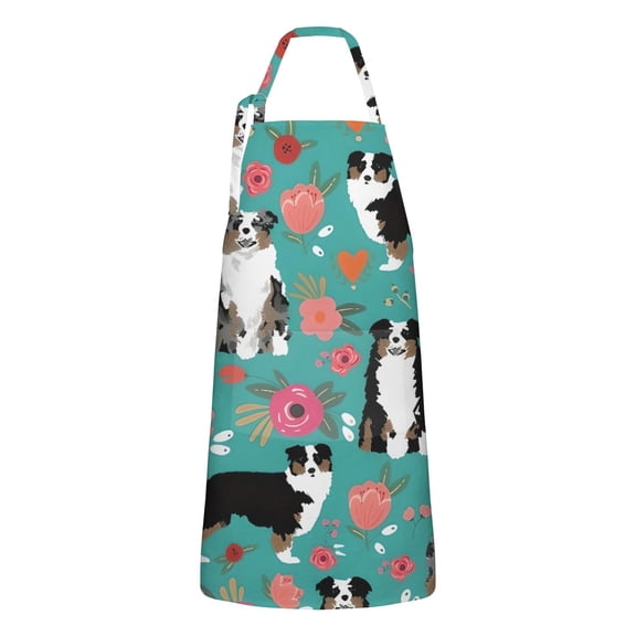 Australian Shepherd Pioneer Flower Apron-Garden Aprons for Women with Pockets-Cotton Linen Waterproof Kitchen Cooking Gardening Aprons Adjustable for Kitchen,Cooking,BBQ and Salon 33x27 Inch