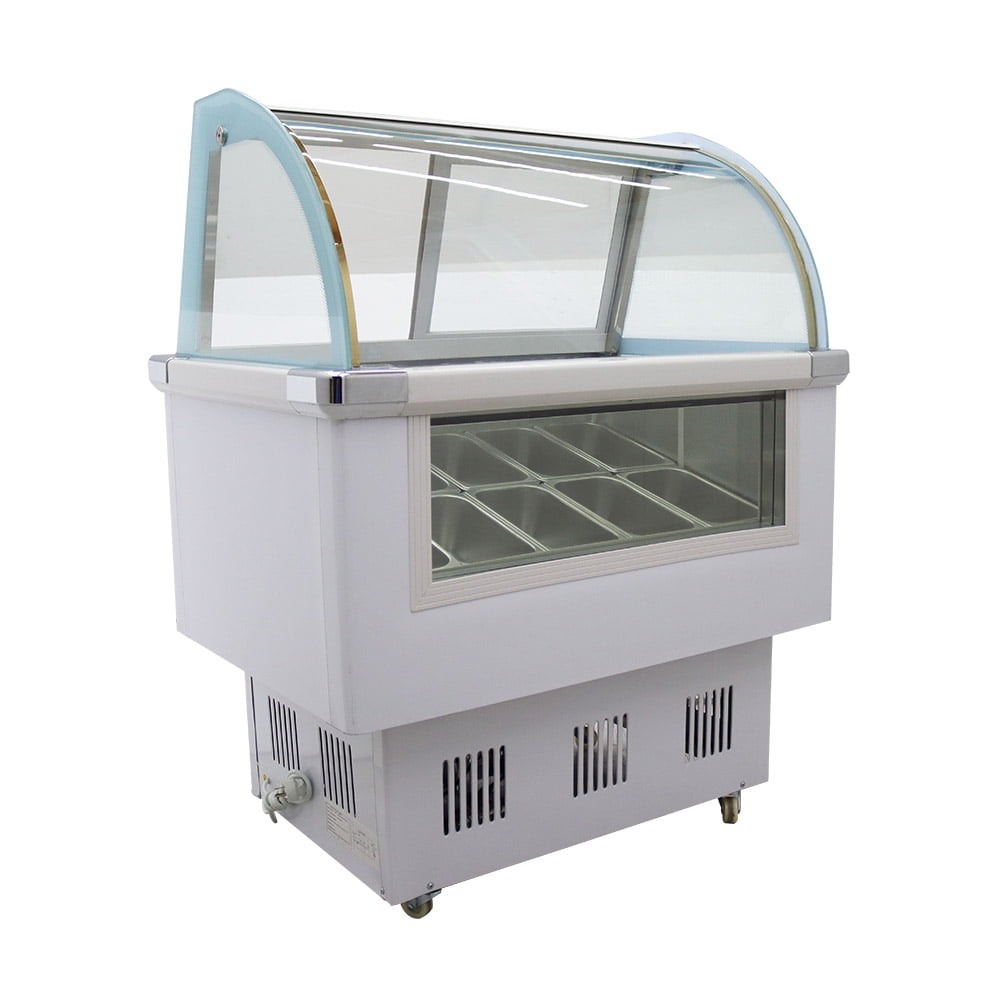 10 Pan Hard Ice Cream Showcase Commercial Gelato Dipping Cabinet Freezer Display Case with LED Light 220V White 136L