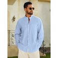 thumbnail image 4 of sogami Men's Long Sleeve Cotton Linen Shirts Standing Collar Button Down Shirt, 4 of 8