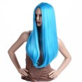 thumbnail image 2 of RightOn 26" Blue Wig Long Straight Hair Wig Sky Blue Wig Cosplay Costume Party Wig with Wig Cap, 2 of 6
