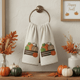 thumbnail image 3 of Serafina Home Autumn Fall Bath Fingertip Towels, Ivory Cream Off White, 100% Cotton, Embroidered Pumpkin Picking Design, Stitched Border, 2 Piece Set, 3 of 7