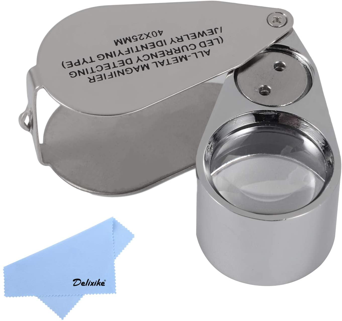 40x Illuminated Jeweler LED UV Lens Loupe Magnifier with Metal Construction and Optical Glass, with Kare and Kind Retail Package (40x x 25 mm, Silver)