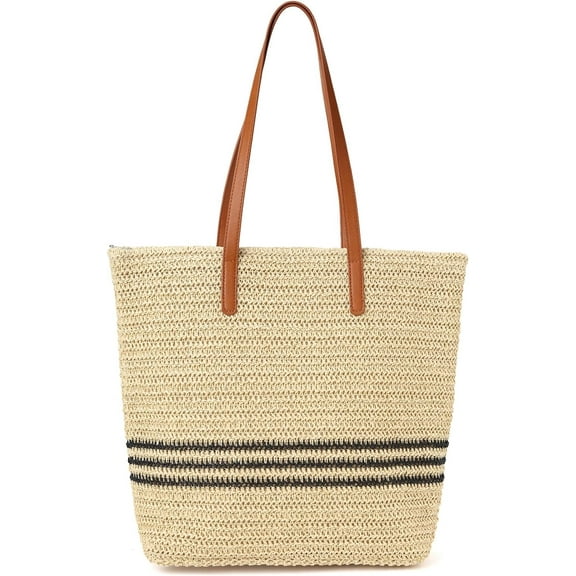 Woven Beach Bag Large Tote Bags Straw Shoulder Bags Women Tote Handbag with Zipper