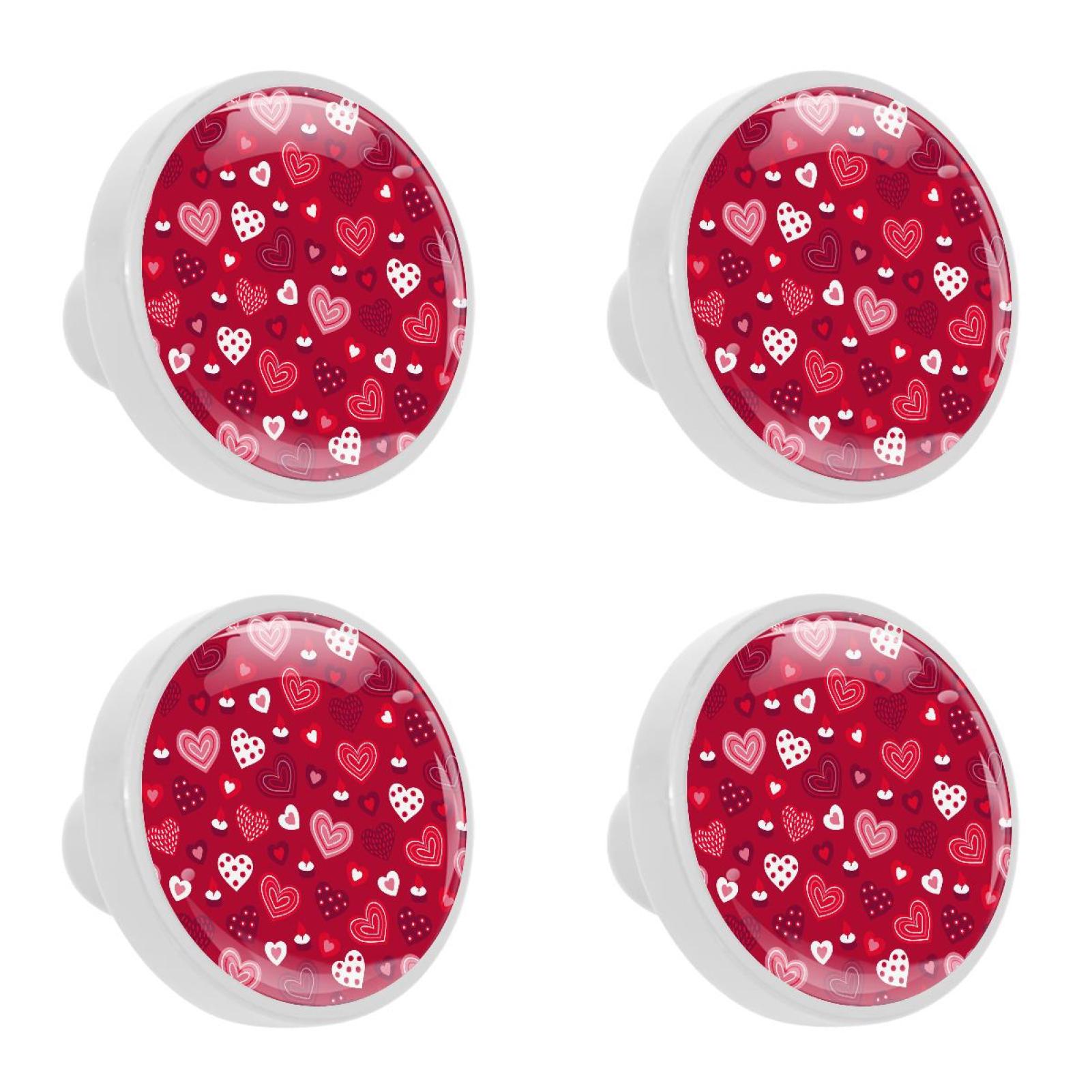 Ownta 4Pcs Kitchen Knob Round Valentine's Day Heart Red Knobs