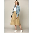 thumbnail image 5 of Made by Johnny Women's High Elastic Waist Pleated Mid A-Line Swing Skirt M KHAKI, 5 of 6