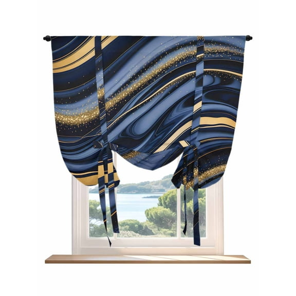 Marble Tie Up Curtains for Windows 45 Inch Length Balloon Curtains Kitchen Adjustable Balloon Window Shade Navy Blue Modern Abstract Gold Gradual Art Tie Up Valance Bathroom Curtain Window 42"x45"