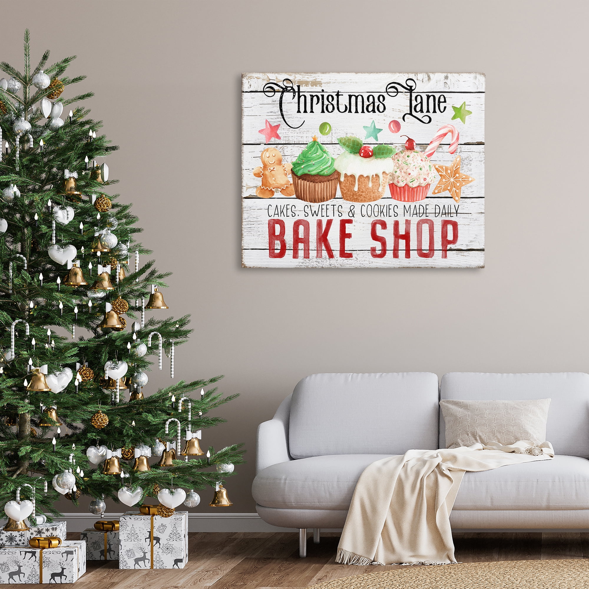 Stupell Industries Christmas Lane Bake Shop Holiday Painting Gallery Wrapped Canvas Art Prints Wall Art, 48 x 36