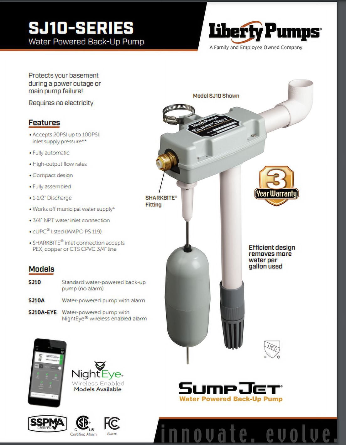 Liberty Pumps SJ10, Water Powered Back-Up Plumbing Pump