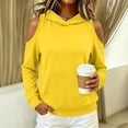 thumbnail image 5 of Yteetum Women's Fall Winter Hoodies Oversized Long Sleeve Openwork Off the Shoulder Hoodie Womens Casual Solid Loose Comfy Hooded Sweatshirts, 5 of 6