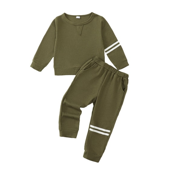 KIMI BEAR 3T Toddler Baby Boys Pant Sets Fall 4T Toddler Boys Round Neck Long Sleeves Shirt Top Elastic Pants 2pcs Outfits Sets Green