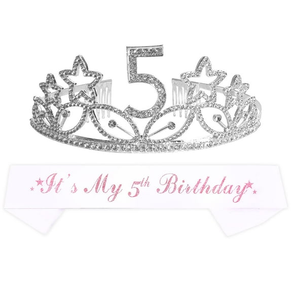 Meant2Tobe | 5Th Birthday For Girl 5Th Birthday Girl Tiara And Sash 5 Year Old