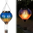thumbnail image 2 of Tkrady Solar Hot Air Balloon - Waterproof Solar Lantern with Flickering Flame for Garden Yard Patio Farmhouse Decoration，Stained Glass Blue, 2 of 6