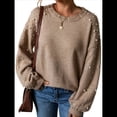 thumbnail image 2 of Suéter de Larga con Cuello Redondo y Perlas para Mujer, Talla Grande, Informal Caqui M, 2 of 10
