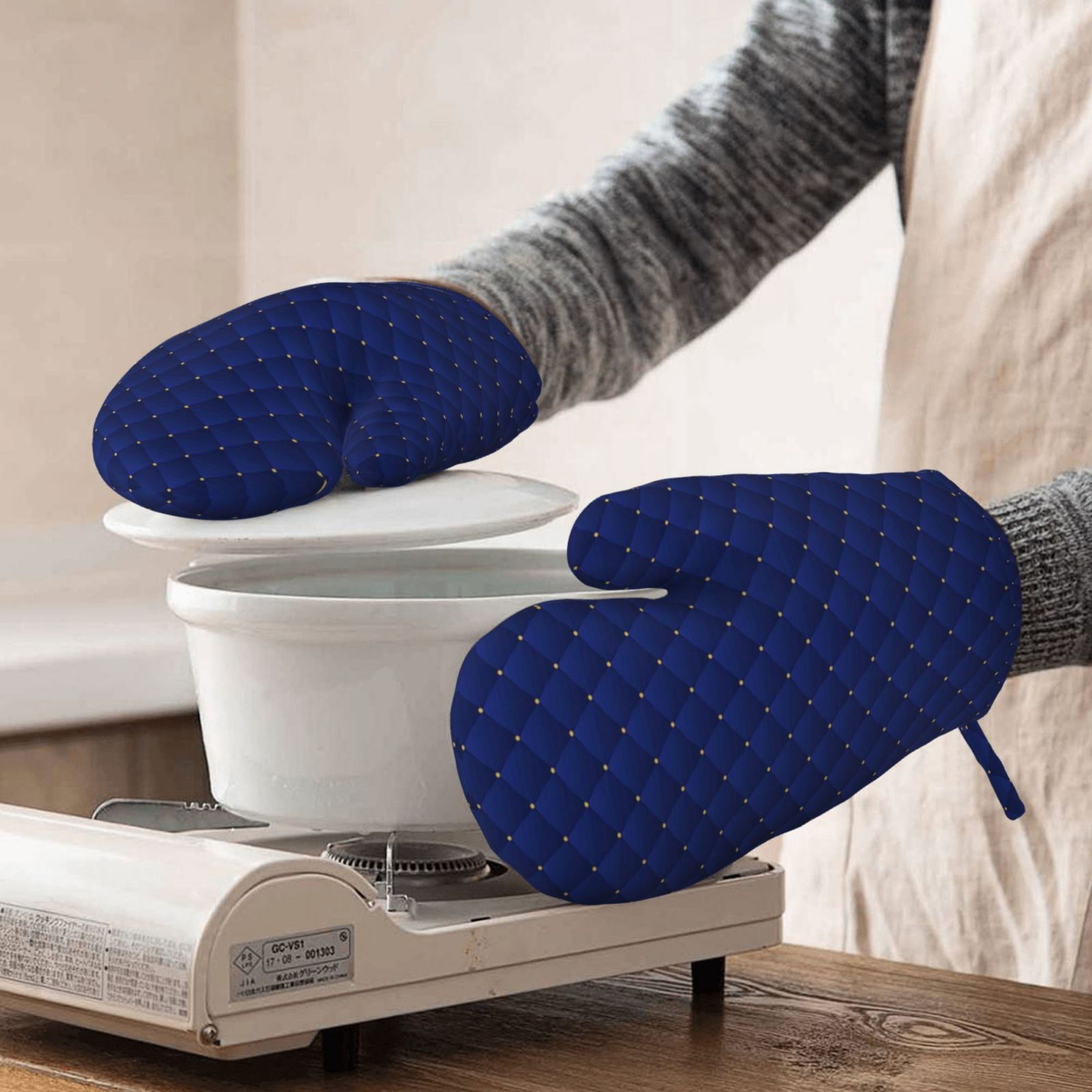 Hirioo Navy Blue for Silicone Oven Mitts for BBQ, Baking, Cooking, Set of 2, Heat Resistant 260℃, Non-Slip Kitchen Essentials