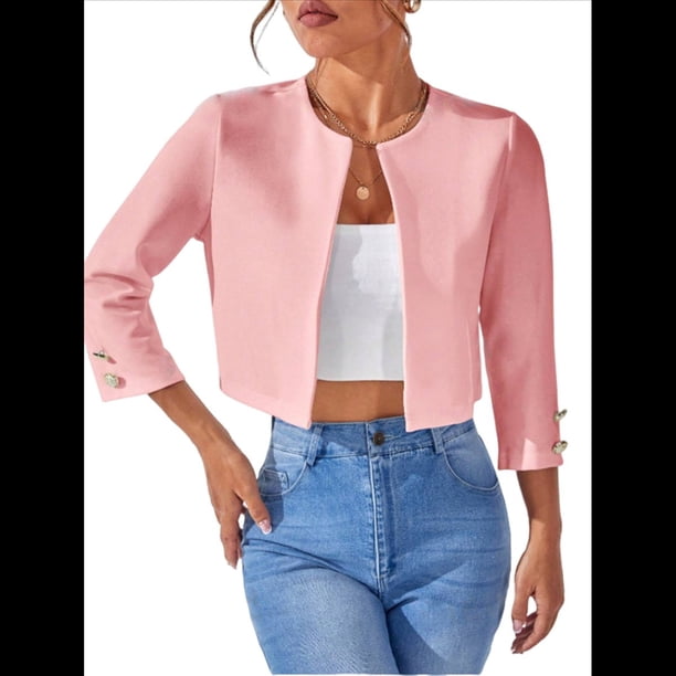 Chaquetas Casuales para Mujer, Chaqueta Corta con Abertura Frontal Rosa XXL