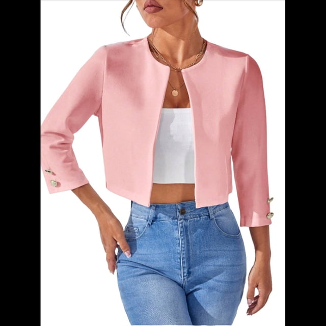 Chaquetas Casuales para Mujer, Chaqueta Corta con Abertura Frontal Rosa M