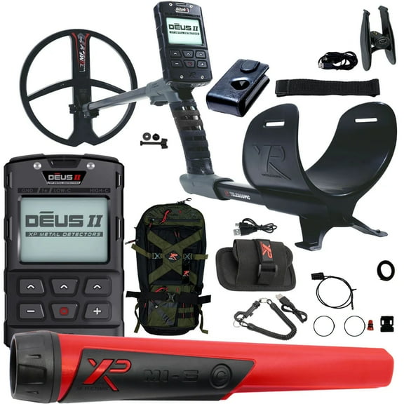 XP DEUS II Fast Multi Frequency RC Metal Detector with 11″ FMF Search Coil with MI-6 Pinpointer and XP Backpack
