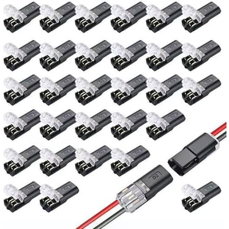 50 count Double Wire Plug in Connector with Locking Buckle, Low Wire Connectors, 2 Pin Quick Splice Solderless Wire Connectors, No-Strip T-Tap for 18-22 AWG , LED Strip Lights