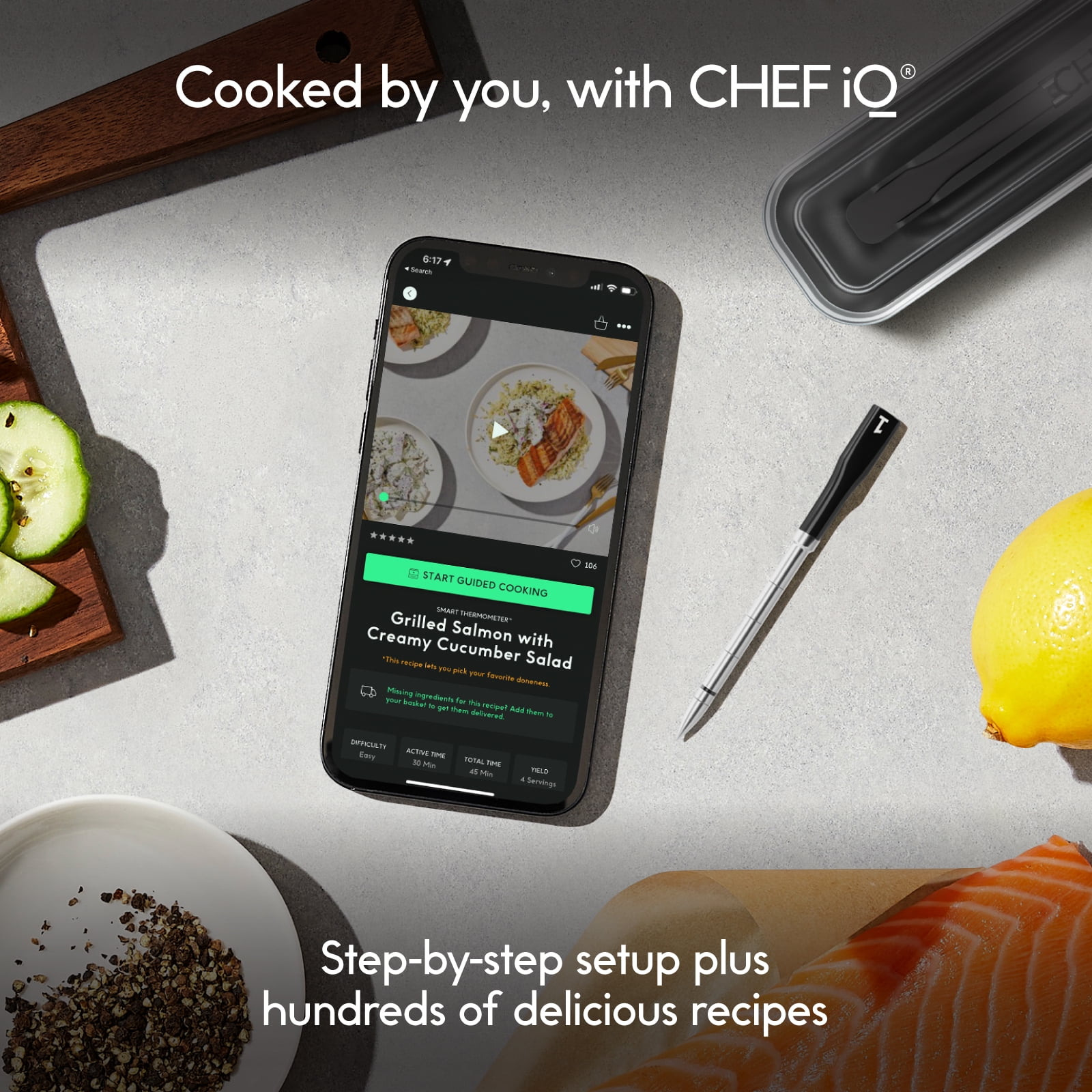  Chef iQ Smart Thermometer Add-on No. 3, Bluetooth/WiFi Enabled,  Allows Monitoring of Two Foods at Once, for Grill, Oven, Smoker, Air Fryer,  Stove, Must Be Used with Hub (Sold Separately): Home