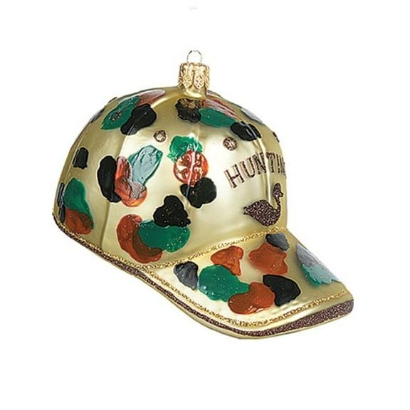 Camouflage Hunting Cap Polish Glass Christmas Ornament Hunter Tree Decoration
